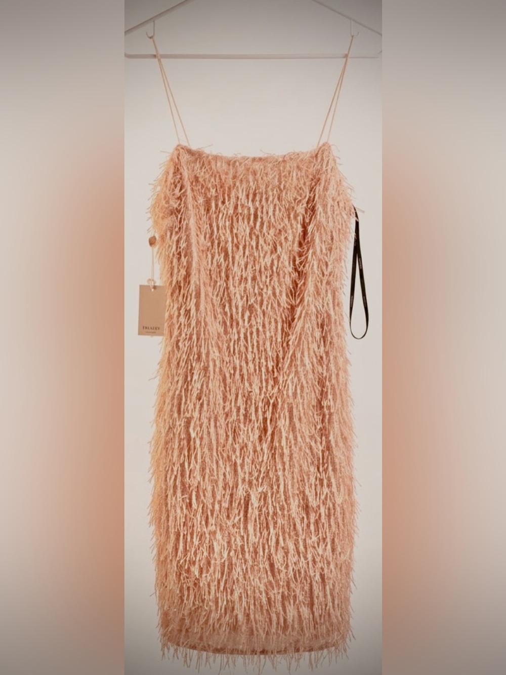 NWT! Forever 21 Rose Gold Shaggy Tinsel Fringe Mini Dress with Silver Sparkles!